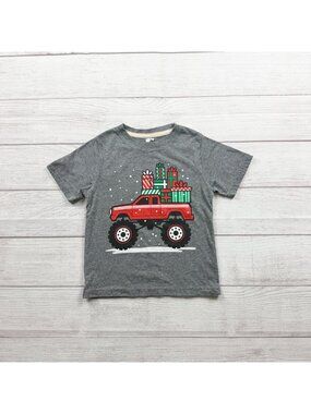 Instant Message Toddler Gray T-Shirt Red Monster Truck Holiday Christmas 3T